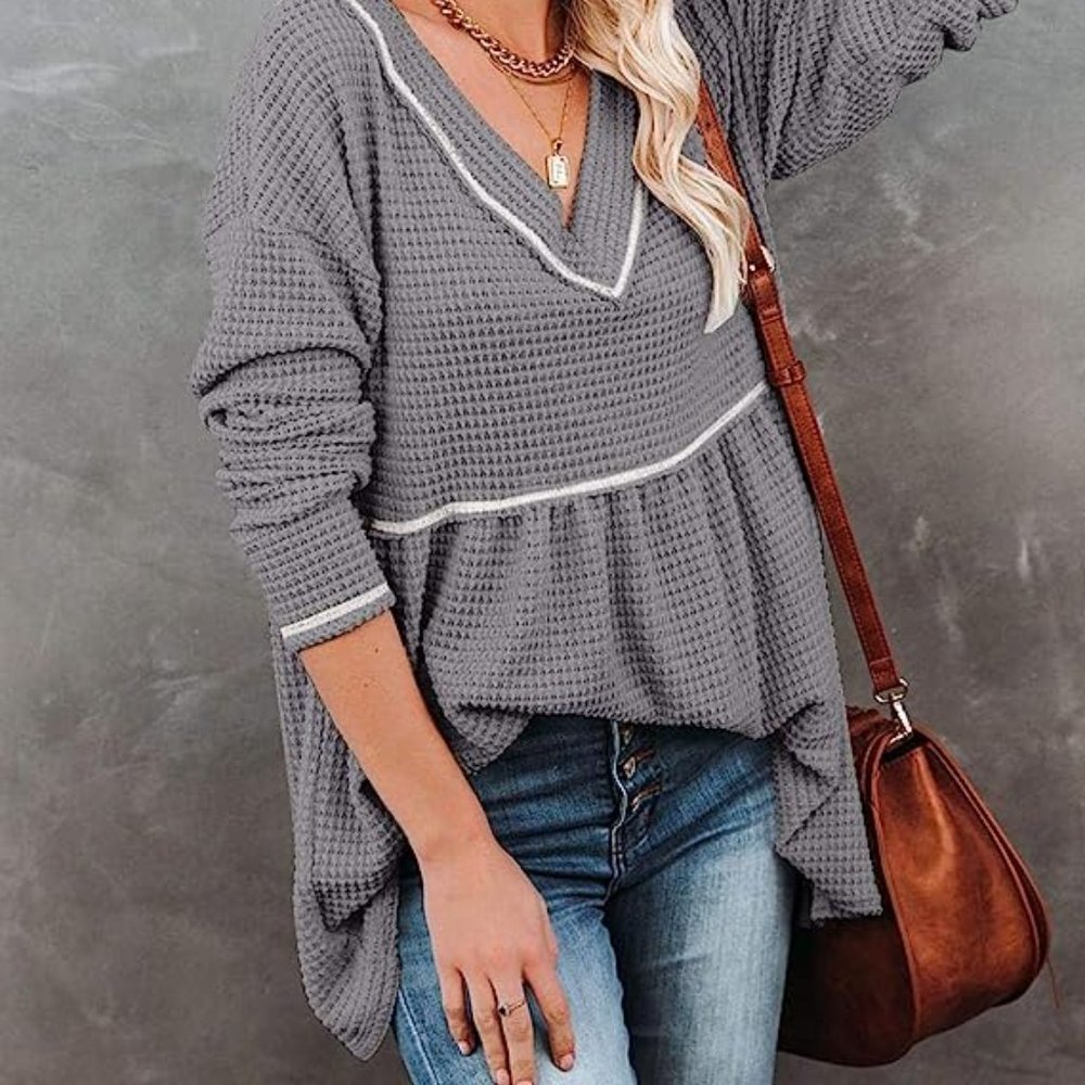 Charcoal Gray Thermal Babydoll Top